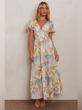 Floral Cotton Blend Puff Sleeve Maxi Small